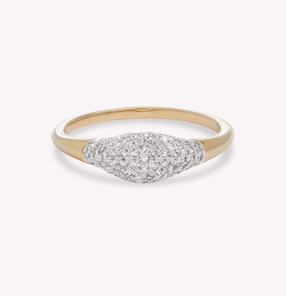 Fine Sparkle Mini Signet Ring with pave diamonds in 14kt yellow gold, product view 2