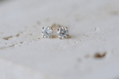 Classic Lab Diamond Earrings by Lane &amp; Kate, round diamond studs in 14kt gold four prong settings