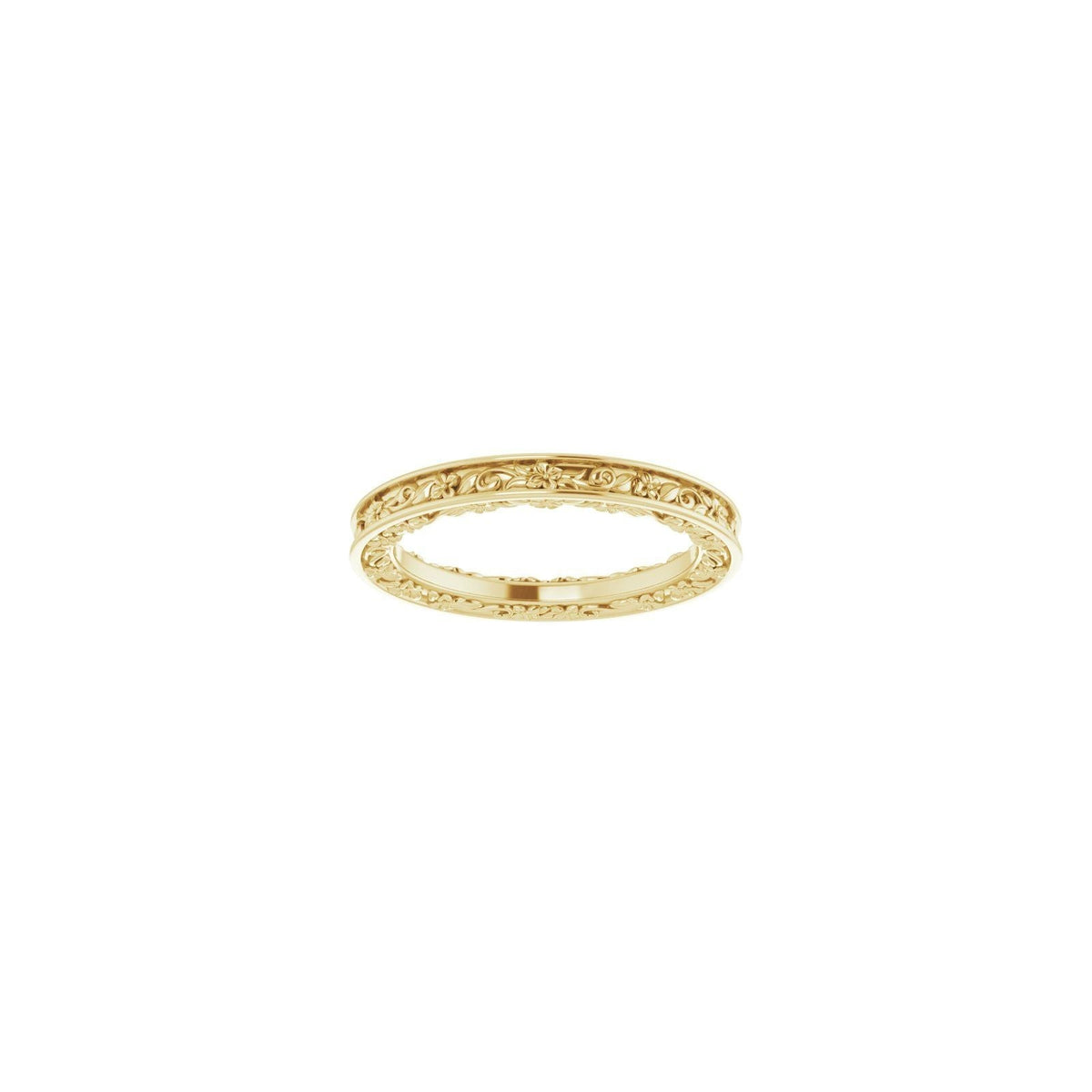 Golden Gardens Band engraved floral band in 14kt yellow gold, front view