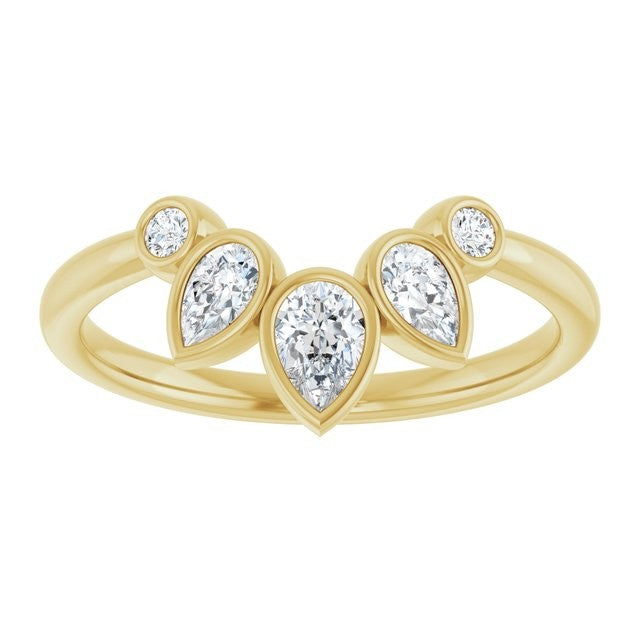 Marquise Rays Contour Wedding Band, front view of bezel set pear and round diamonds