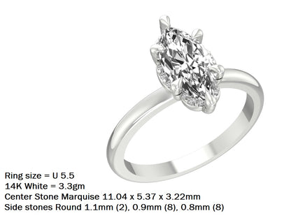 14kt Marquise Halo Frond Engagement Ring