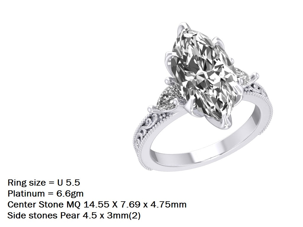 Plt Diamond Embroidered Marquise Engagement Ring