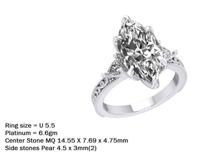 Plt Diamond Embroidered Marquise Engagement Ring