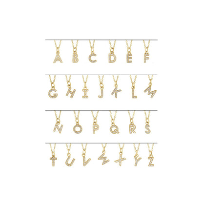 All 26 tiny diamond initial necklace letters, A through Z, in 14kt yellow gold