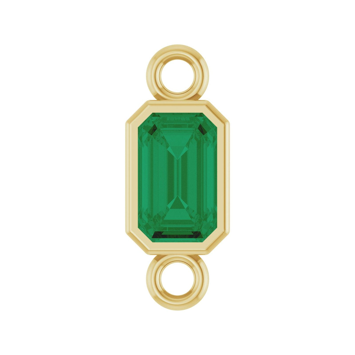 Emerald Charm, bezel set emerald in 14kt yellow gold, front view