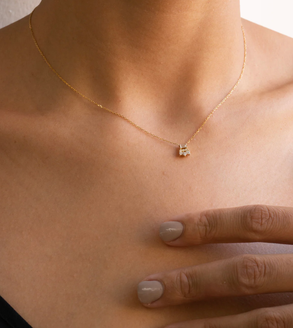 Baguette Diamond Lace Necklace worn