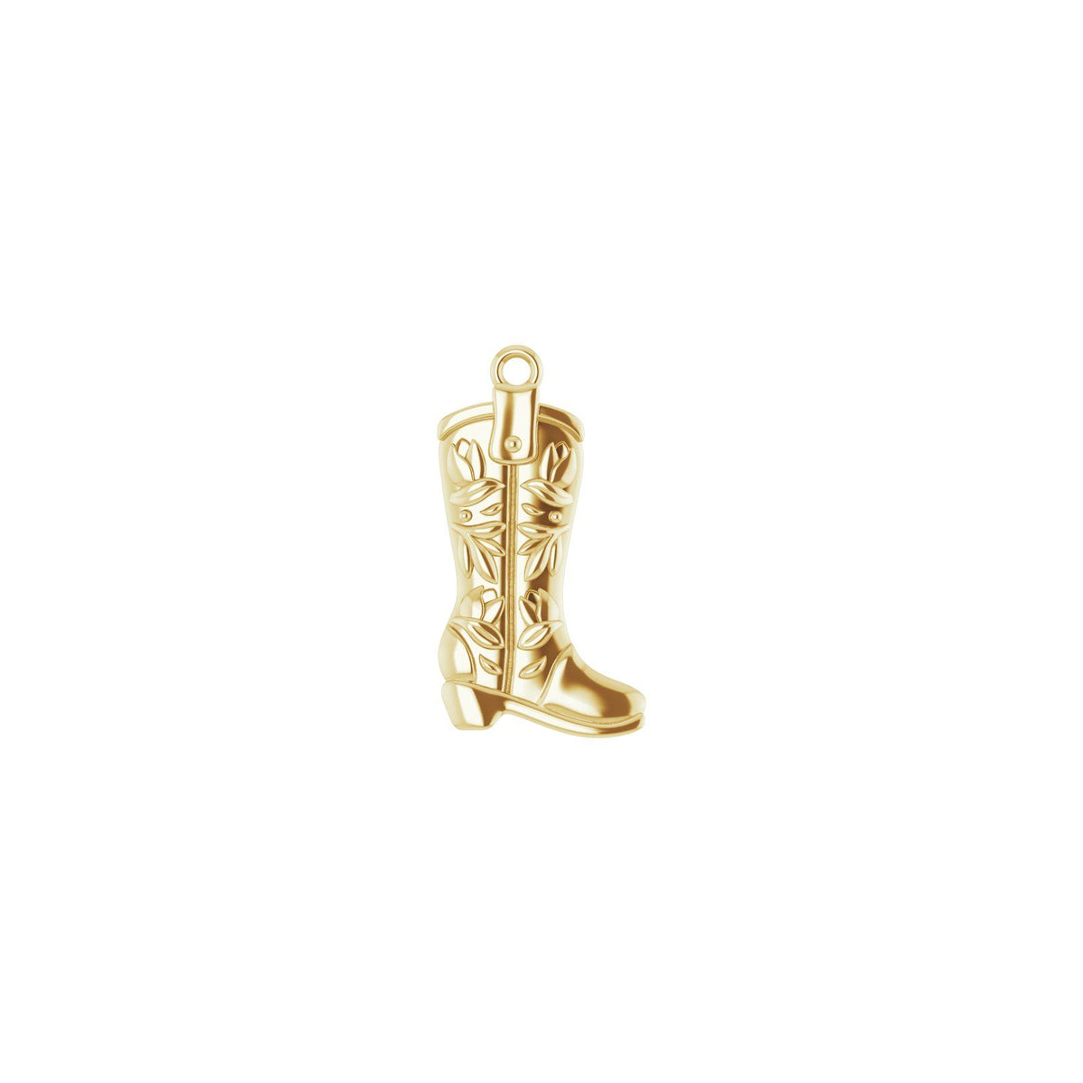 Saddle Up cowboy boot charm in 14kt yellow gold, front view