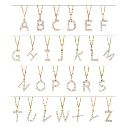 All 26 petite diamond initial necklace letters, A through Z, in 14kt yellow gold