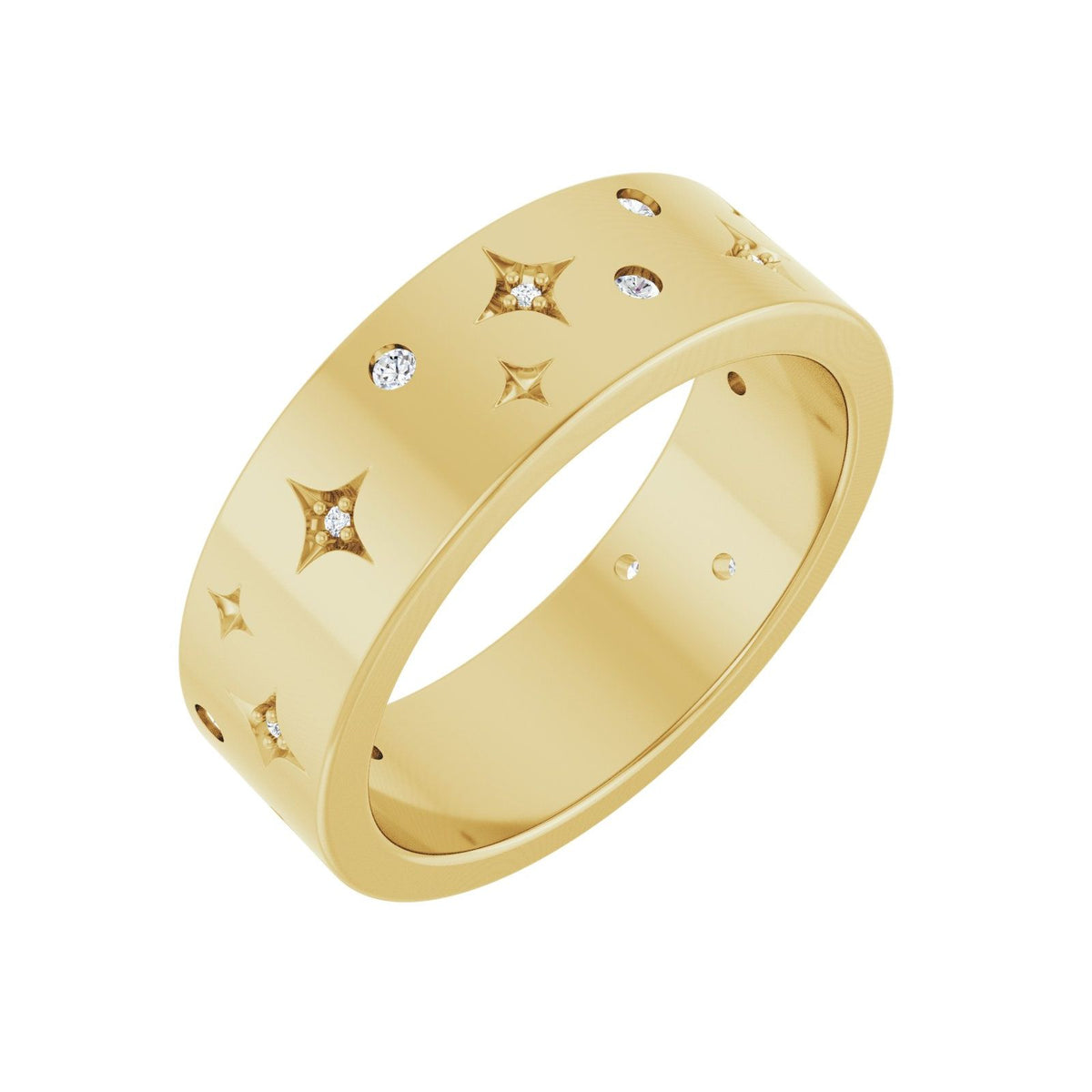 Diamond Luminaries Band, star engraved diamond band in 14kt yellow gold
