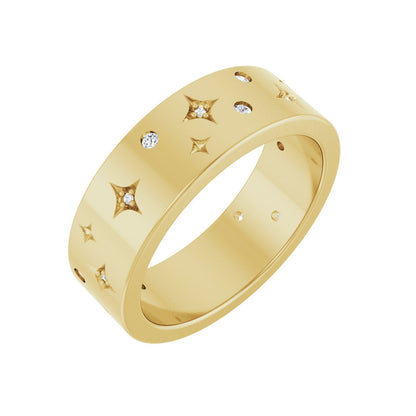 Diamond Luminaries Band, star engraved diamond band in 14kt yellow gold