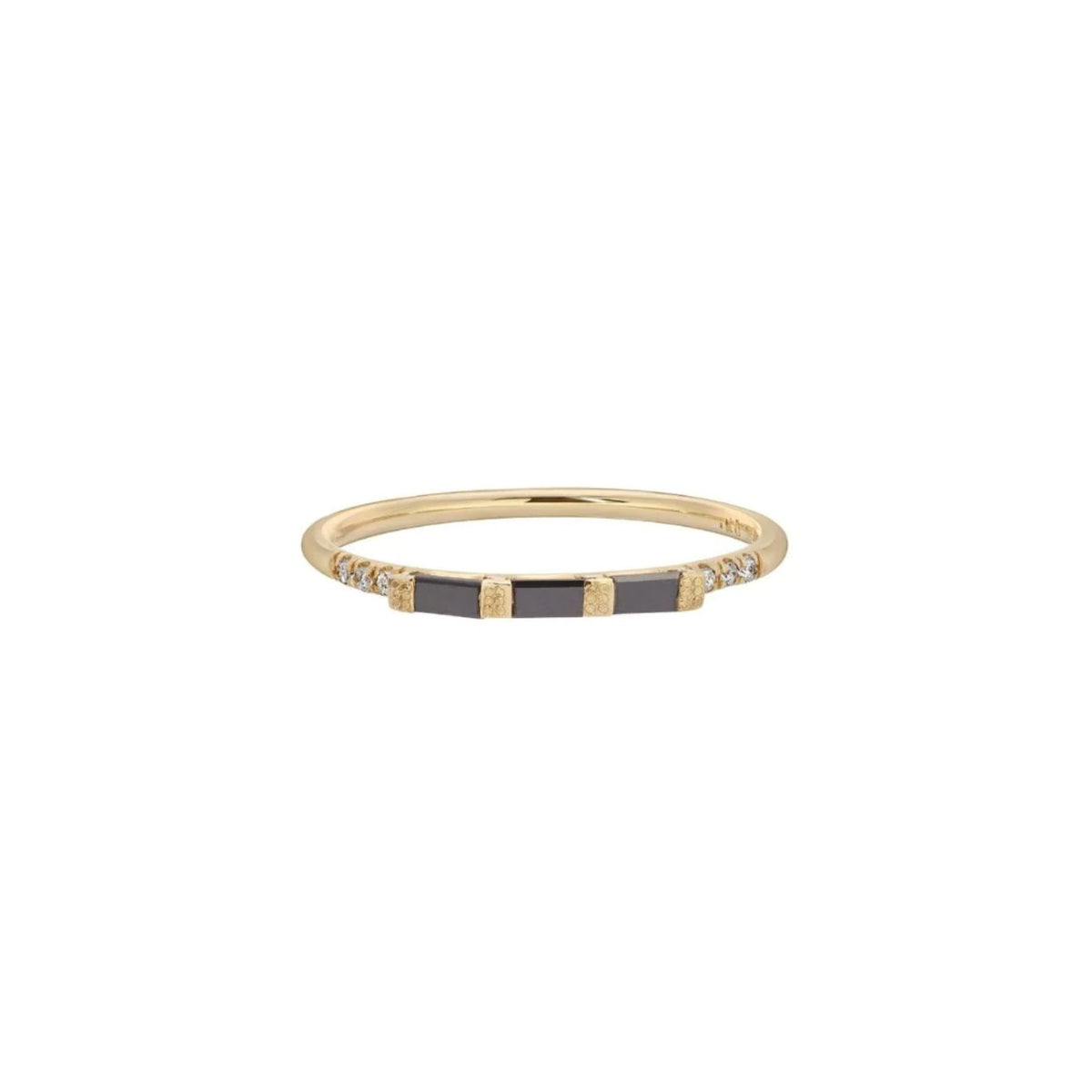 Three Black Diamond Baguette Band in 14kt yellow gold, product view 3