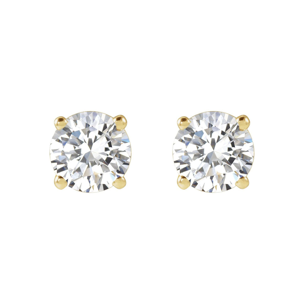 Classic Lab Diamond Studs, four prong round diamond studs in 14kt yellow gold