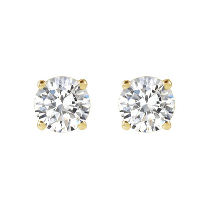 Classic Lab Diamond Studs, four prong round diamond studs in 14kt yellow gold