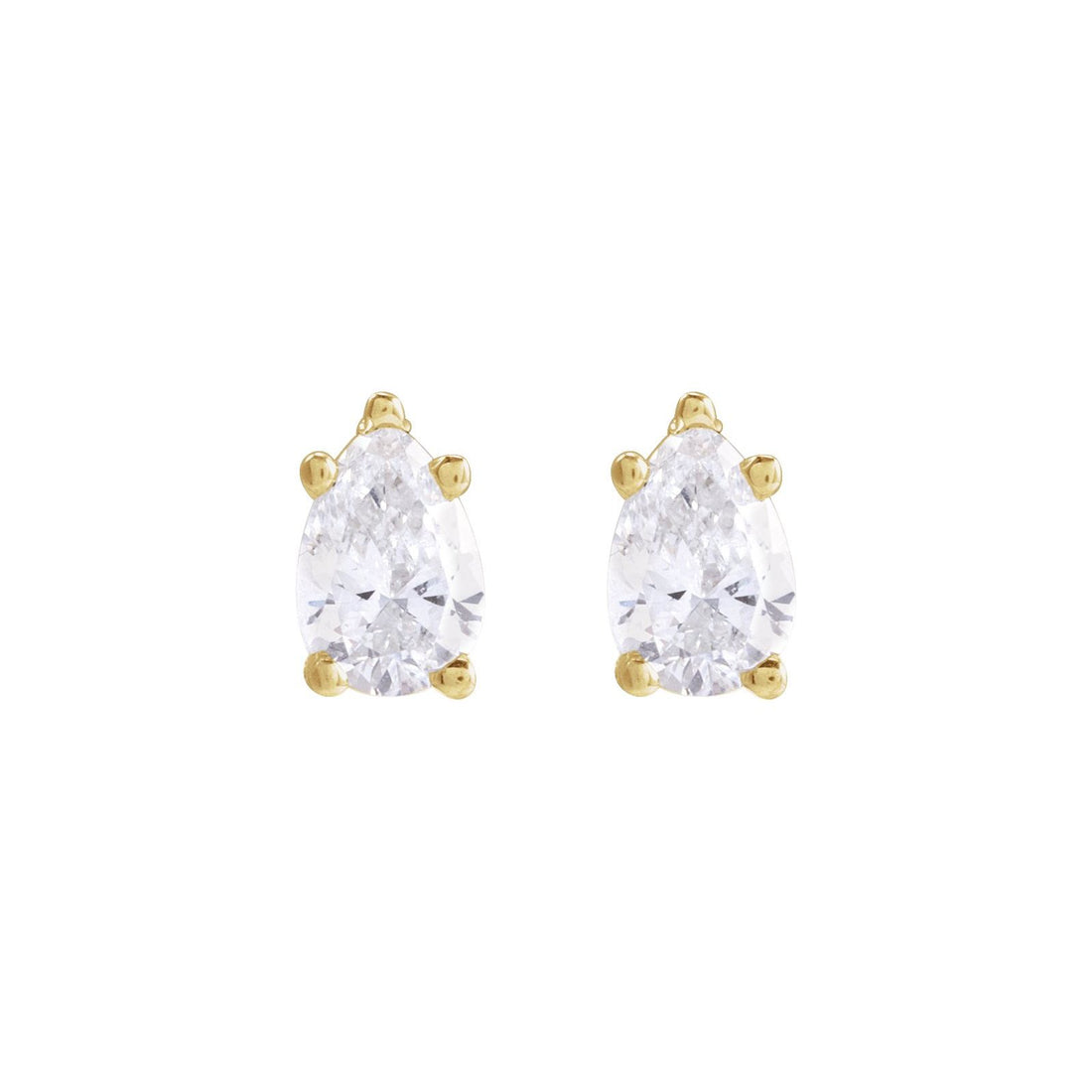 BB Prong Pear Dew Drops, pear diamond studs in 14kt yellow gold