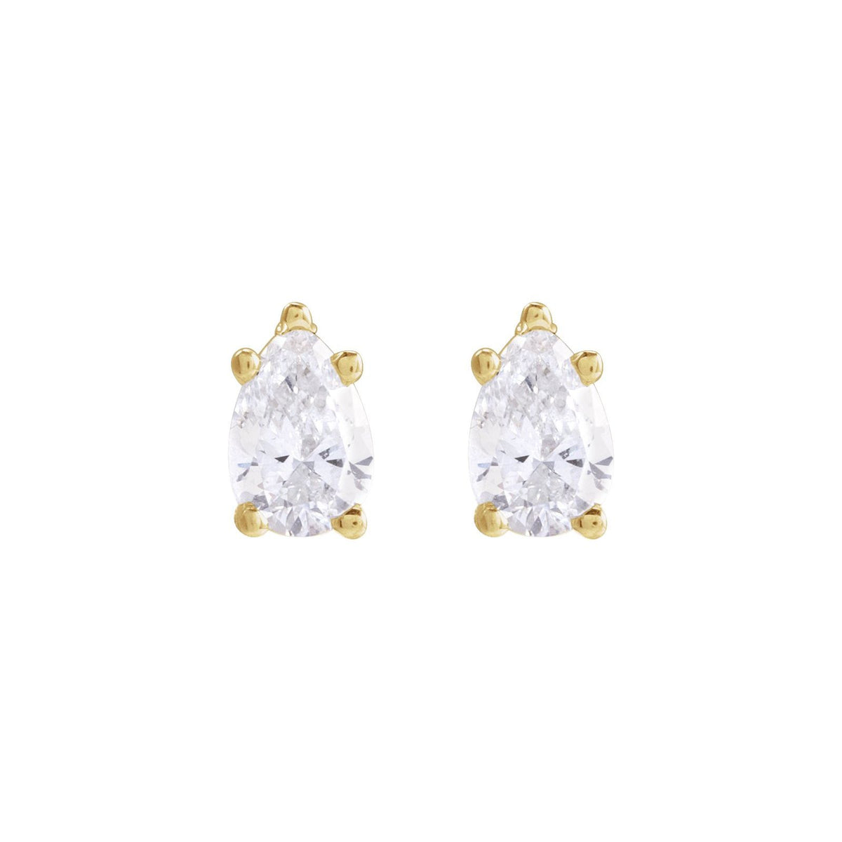 BB Prong Pear Dew Drops, pear diamond studs in 14kt yellow gold