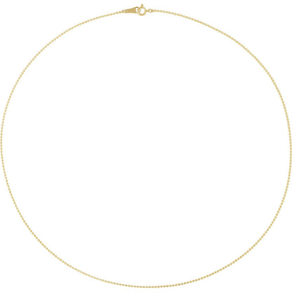 10kt yellow gold dainty diamond cut ball chain necklace, full view