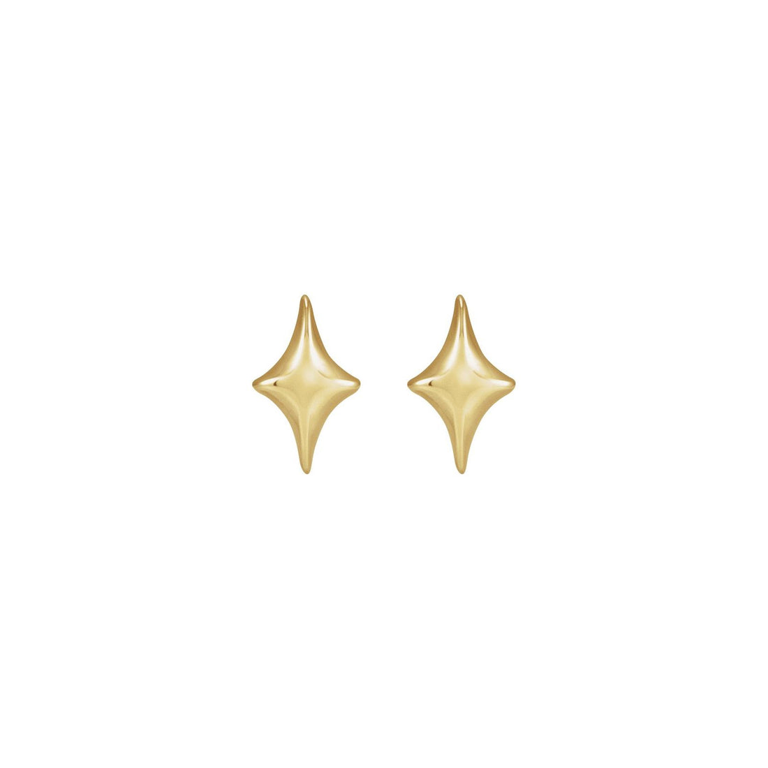 BB Golden Stars, four point star studs in 14kt yellow gold