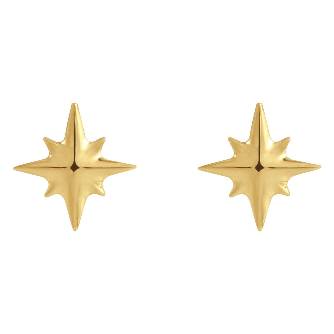Golden Stars, eight point star studs in 14kt yellow gold