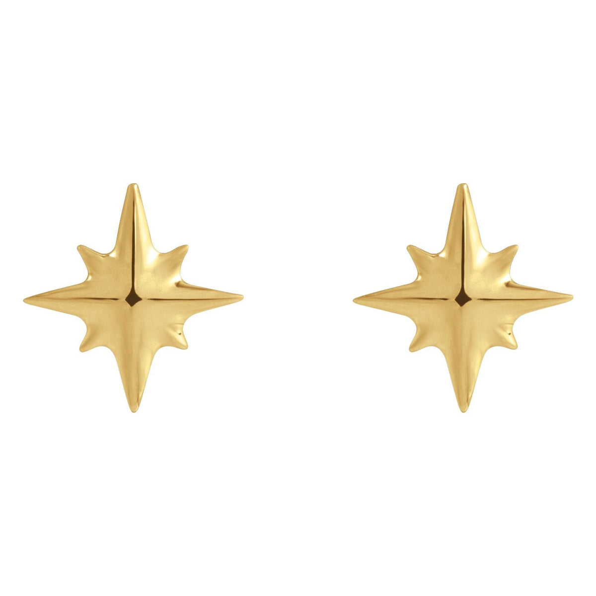 Golden Stars, eight point star studs in 14kt yellow gold