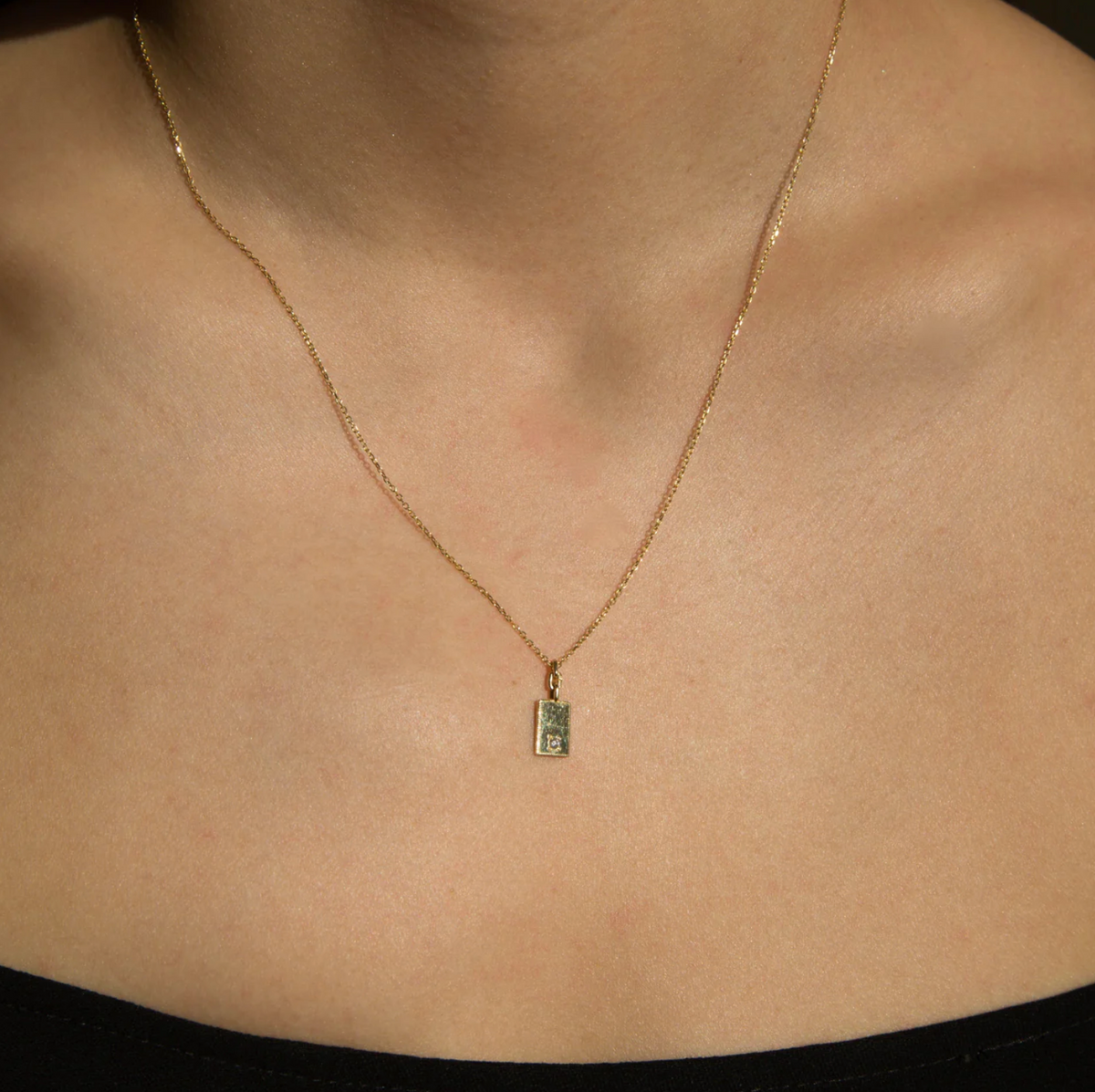 Rectangle Diamond Mirror Pendant worn on model