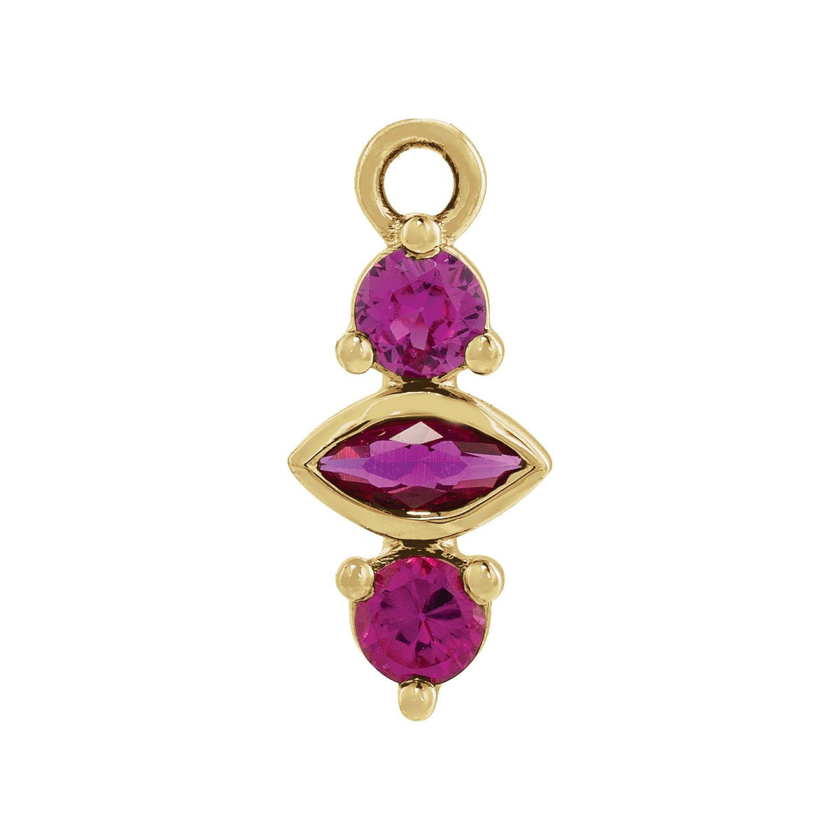 Ruby Trails Charm with marquise and round rubies in 14kt yellow gold