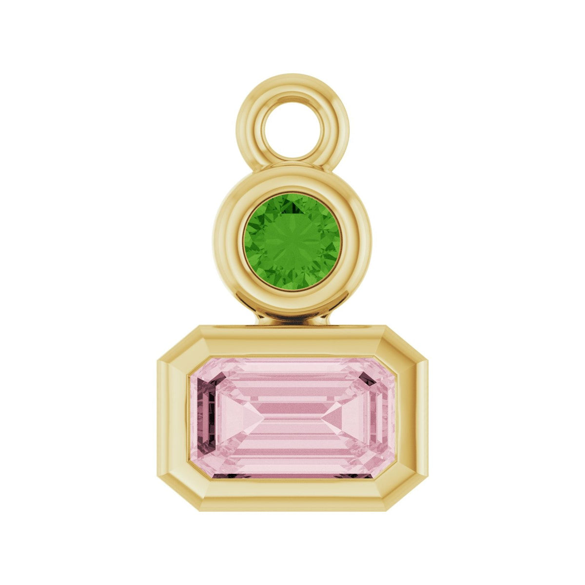 Pink Skies Charm with rose quartz and green onyx in 14kt yellow gold, front view