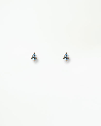 WWAKE Aquamarine Beaded Teardrop Earrings, pear aquamarine studs framed in tiny gold beads, 14kt yellow gold