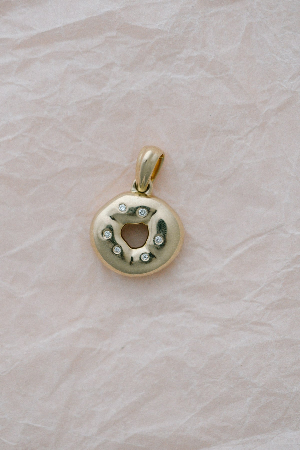 Stone &amp; Strand Gold Bagel Brunch Charm with diamonds in 14kt yellow gold