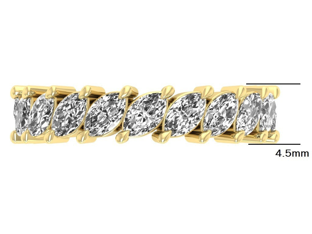 Marquise Eros Wedding Band in 14kt yellow gold with thirteen angled marquise diamonds in a prong setting, 4.5mm wide