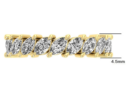 Marquise Eros Wedding Band in 14kt yellow gold with thirteen angled marquise diamonds in a prong setting, 4.5mm wide