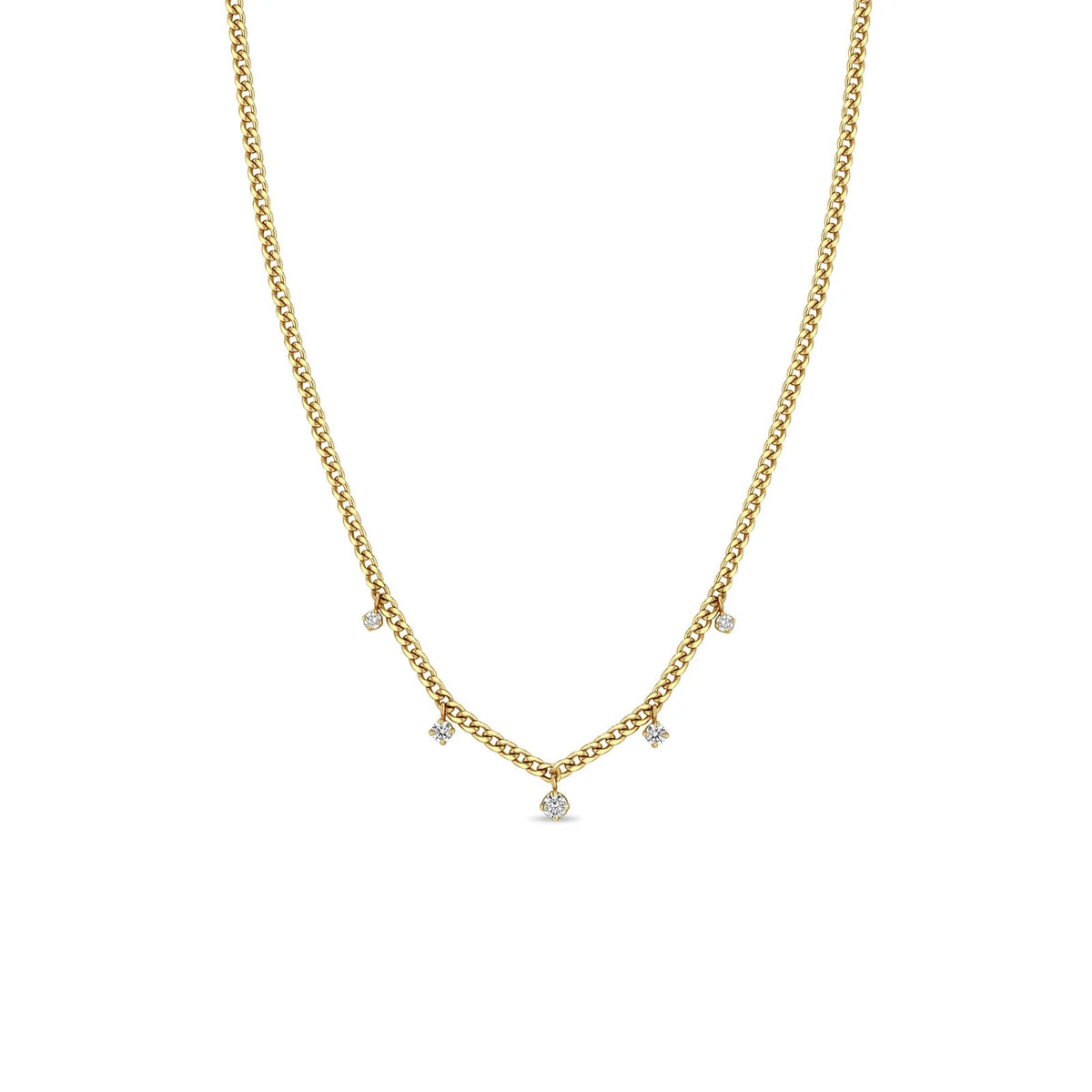 5 Dangling Prong Set Diamonds Curb Chain detail