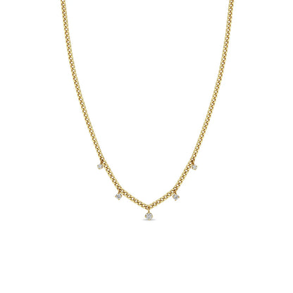 5 Dangling Prong Set Diamonds Curb Chain detail