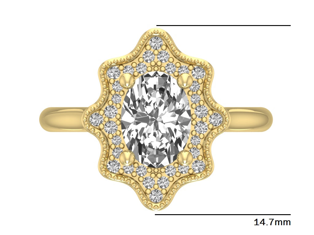 14kt Oval Deco Frame Engagement Ring