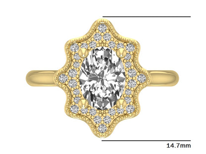 14kt Oval Deco Frame Engagement Ring