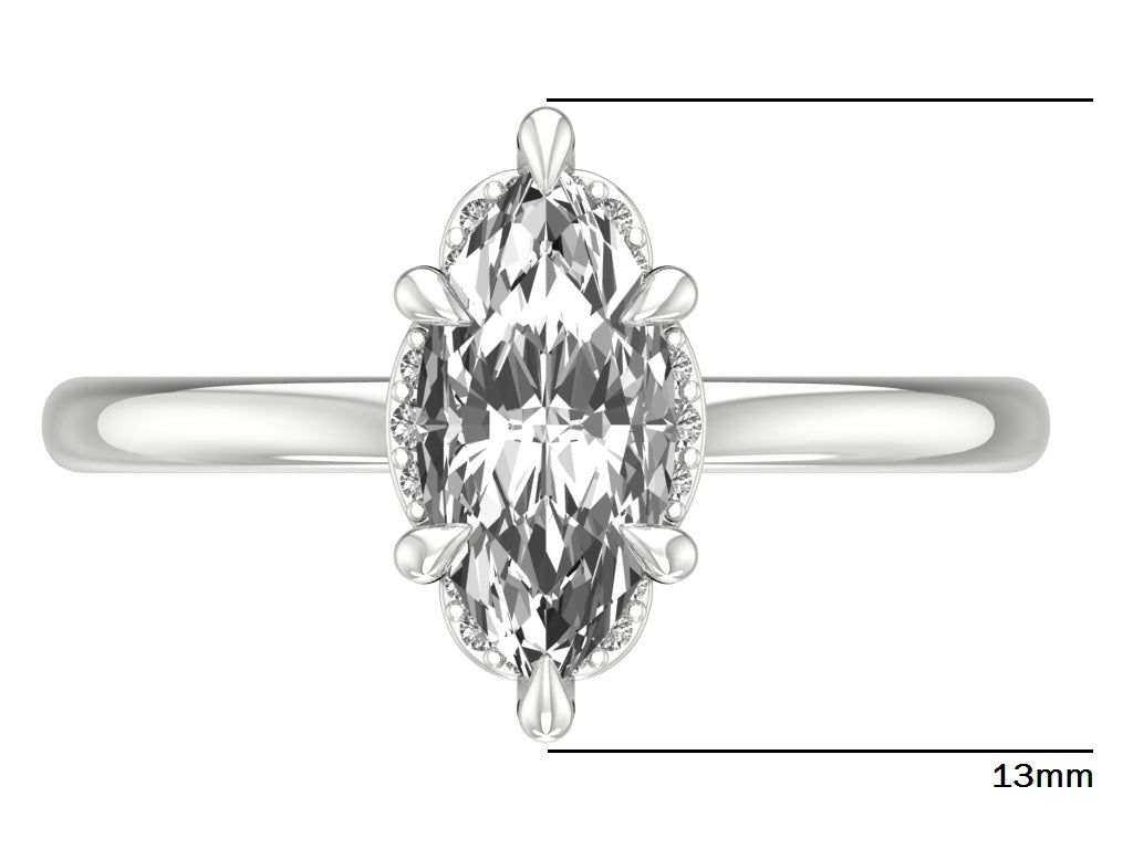 14kt Marquise Halo Frond Engagement Ring