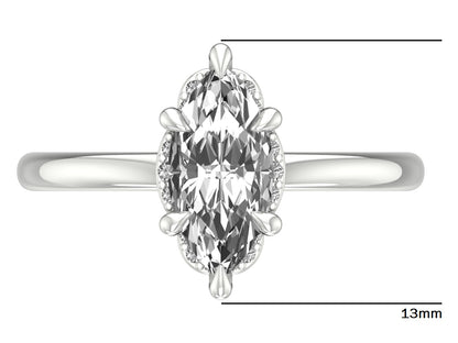 14kt Marquise Halo Frond Engagement Ring