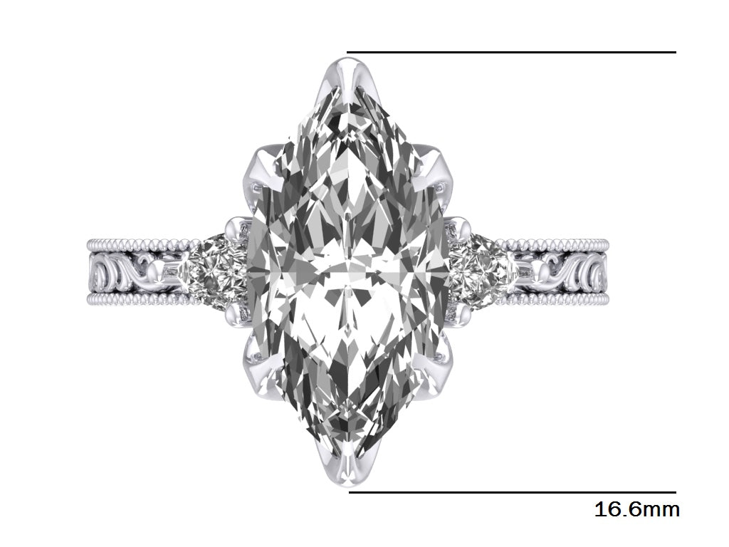 Plt Diamond Embroidered Marquise Engagement Ring
