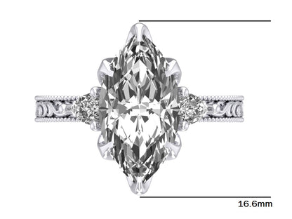 Plt Diamond Embroidered Marquise Engagement Ring