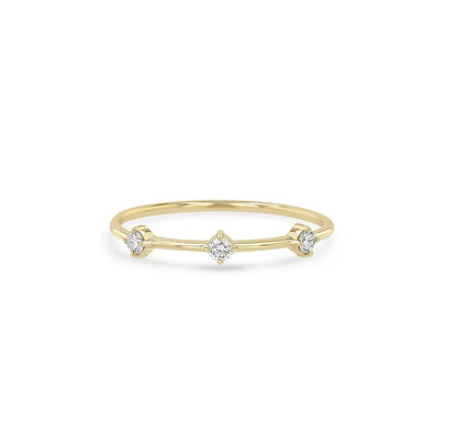 3 Prong Diamond Dash Ring with three prong set diamonds in 14kt yellow gold, product view 1