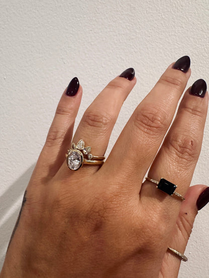 Marquise Rays Contour Wedding Band paired with a pear engagement ring