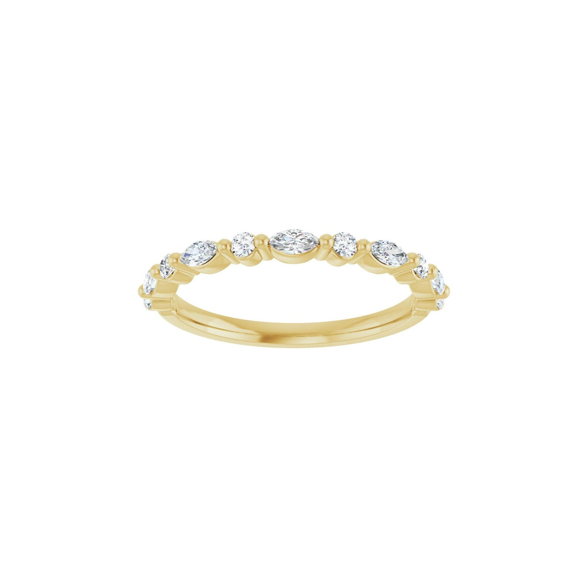 Marquise Diamond Showers wedding band in 14kt yellow gold with marquise and round diamonds, front view
