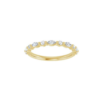 Marquise Diamond Showers wedding band in 14kt yellow gold with marquise and round diamonds, front view