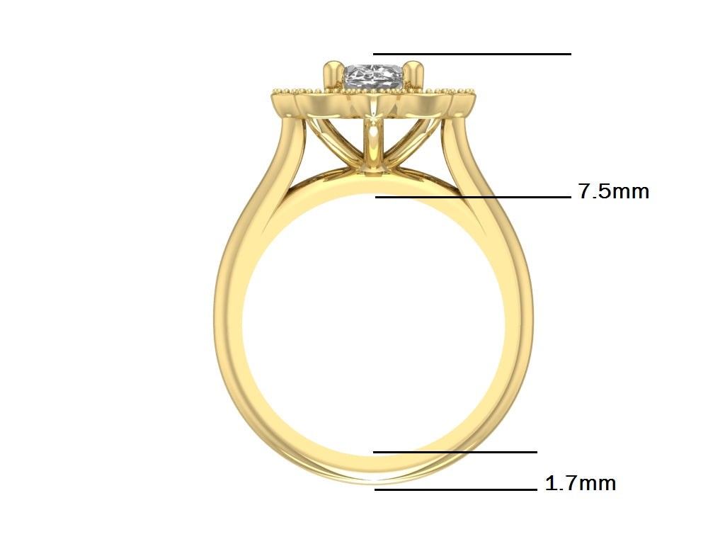 14kt Oval Deco Frame Engagement Ring