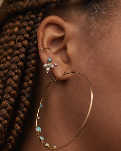 Opal &amp; Pearl Cloudburst Earrings worn with a large hoop
