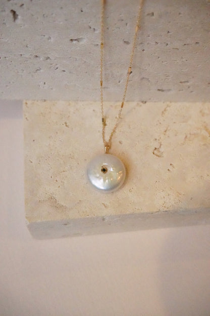 Reversible Black and White Diamond Pearl Disc necklace styled
