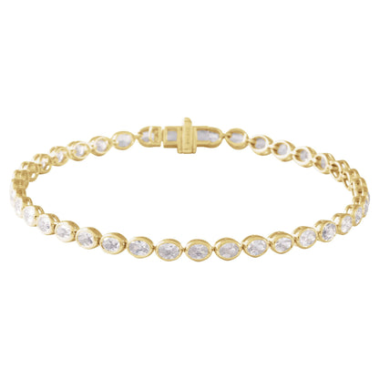 Oval Demur Tennis Bracelet in 14kt yellow gold with bezel set oval lab grown diamonds, front view