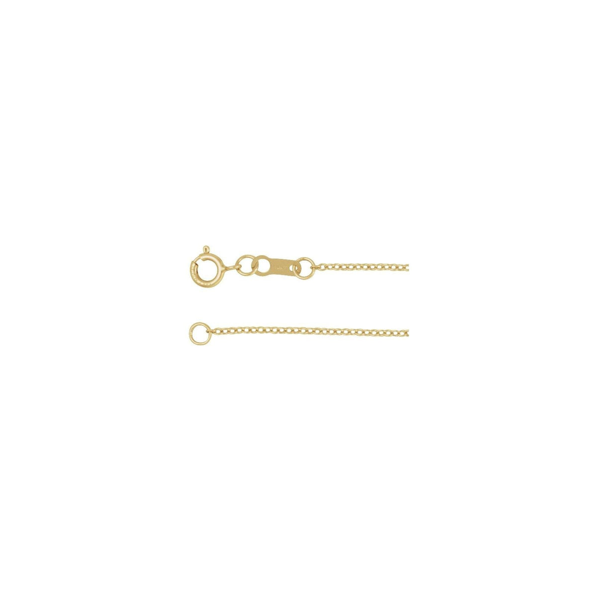 Dainty Cable Charm Chain in 14kt yellow gold with spring ring clasp, close up