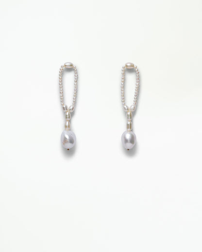 WWAKE Pearl Hitch Earrings, freshwater pearls woven into a loop in 14kt yellow gold, product view