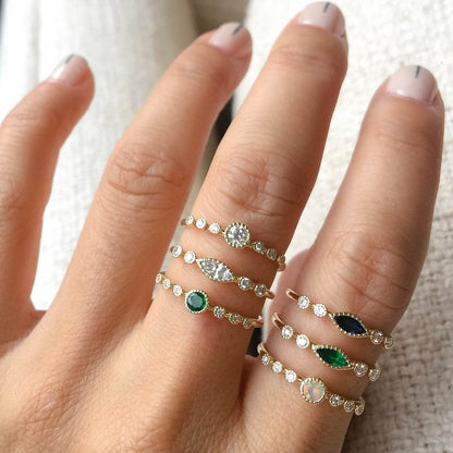 Jennie Kwon Marquise Sapphire Dew Ring styled