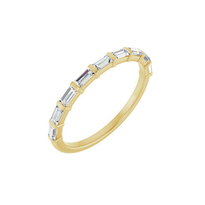 Baguette Sol wedding band in 14kt yellow gold with baguette diamonds, perspective view